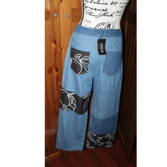 Shein X Patchwork 5 pocket Jeans Crop NWT Size M - Picture 3 of 11